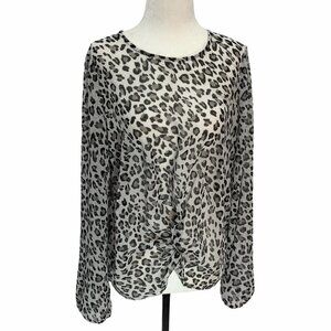 𝅺highline Leopard Print Round Neck Top/Blouse Long Sleeve SzM